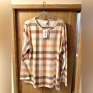 LuLaRoe Sharon long sleeved top size XL plaid NWT.